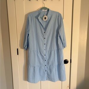Casual Blue and White Gingham Dress